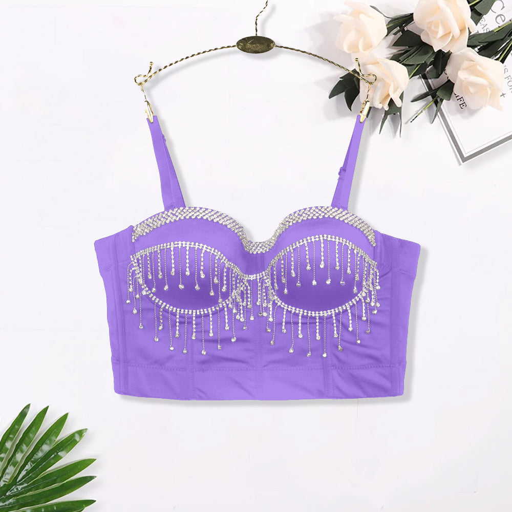 Sexy Spaghetti Strap Corset with Rhinestones and Tassels