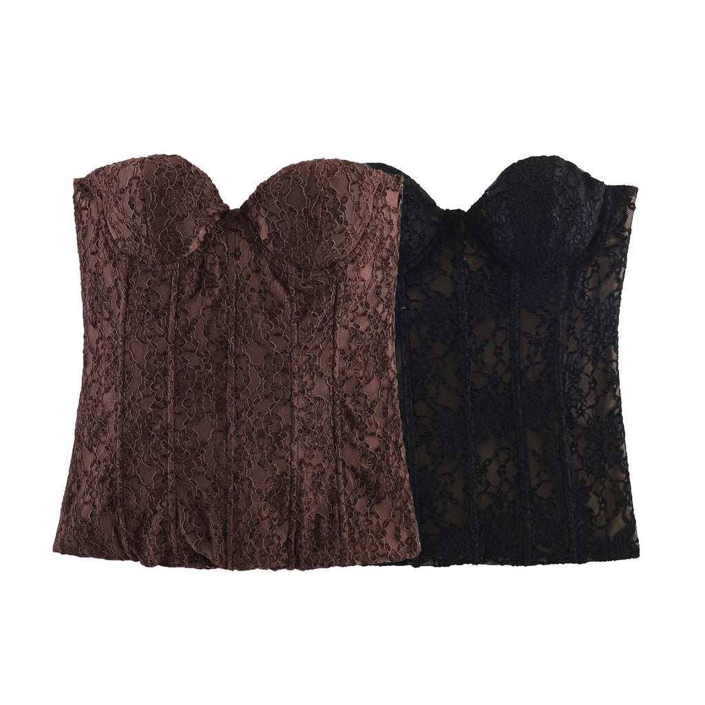 Chic Velvet Lace Bodysuit Crop Top for Women