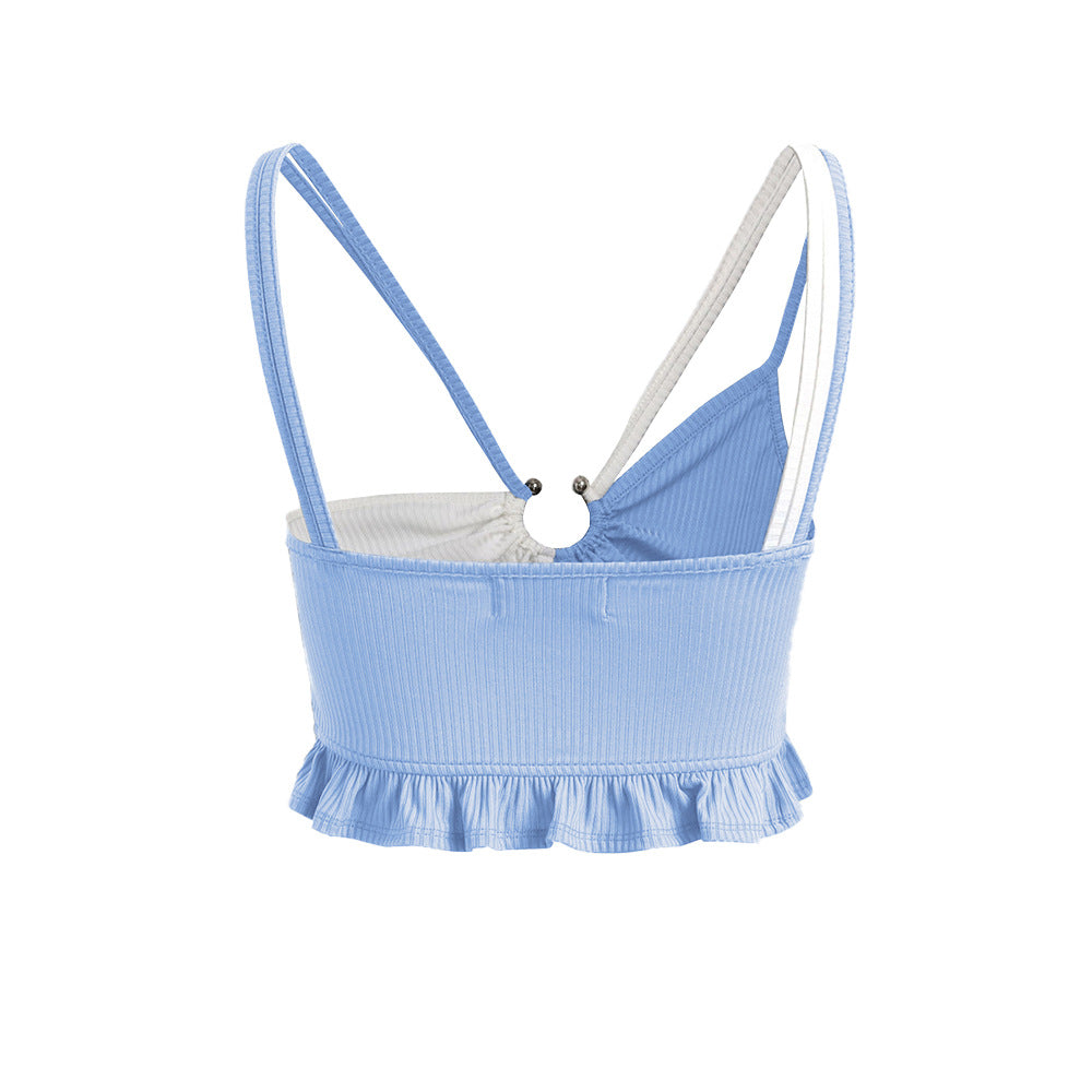 European and American style women's slim fit crop top tank top with exposed navel