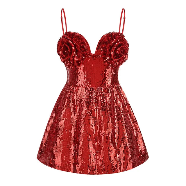 Vestido elegante de fiesta para mujer sexy con detalle de flores