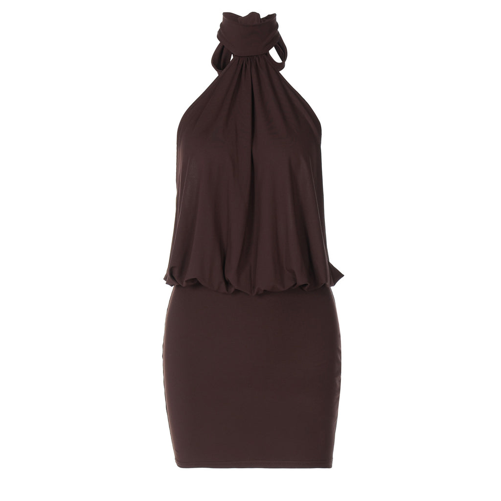 Sleeveless Strap Neckline Tie-Back Backless Bodycon Sheath Dress