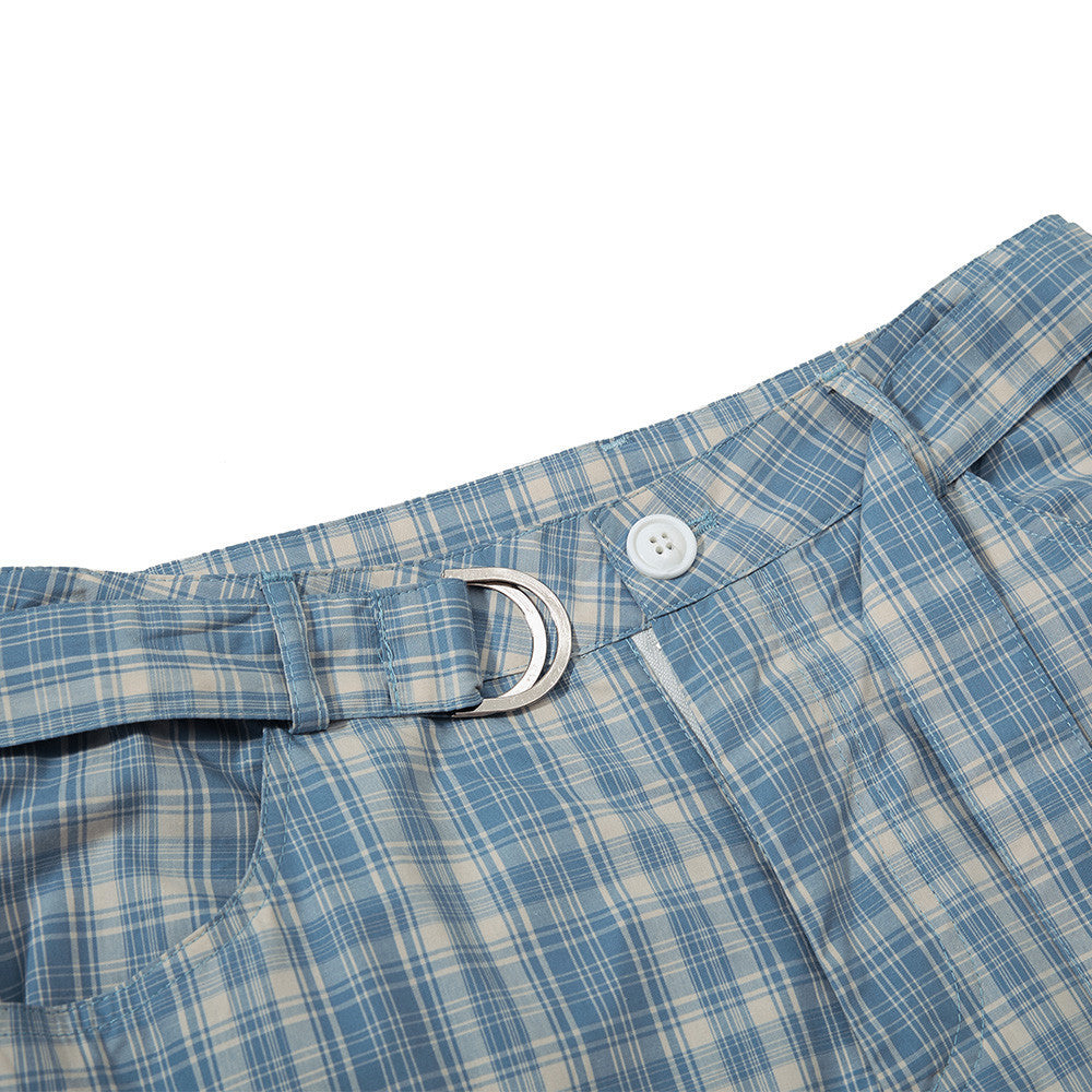 Pantalón Largo Holgado Cuadros Lazo Bolsillos Grandes Algodón Talle Medio Mujer