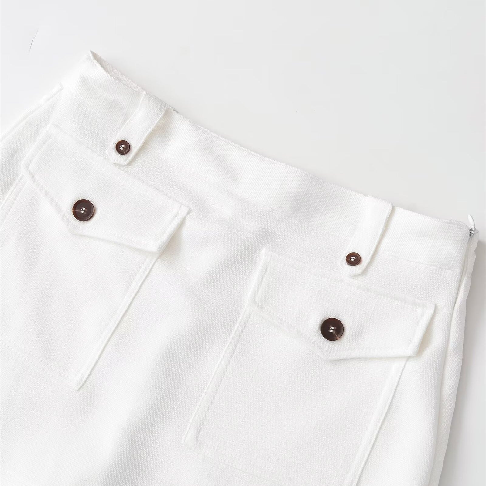 French retro style pocket decoration high waisted skirt pants