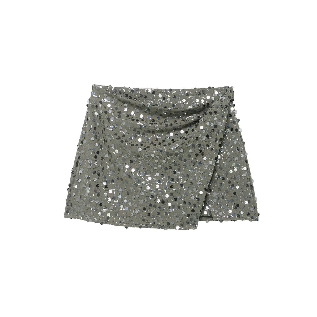 Mini Falda Elegante Perlas Doble Botonadura Talle Medio-Alto Poliéster Mujer
