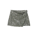 Mini Falda Elegante Perlas Doble Botonadura Talle Medio-Alto Poliéster Mujer