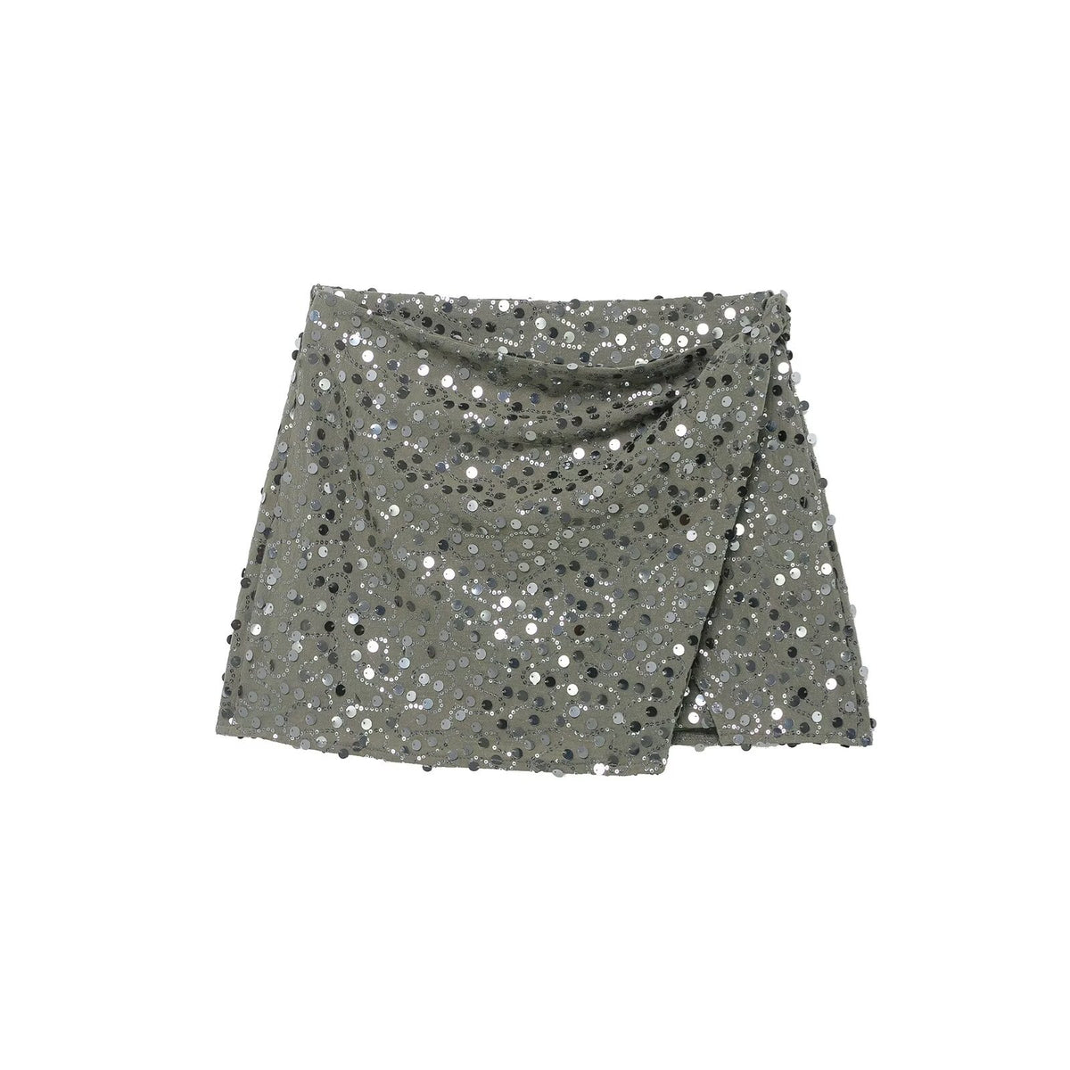 Mini Falda Elegante Perlas Doble Botonadura Talle Medio-Alto Poliéster Mujer