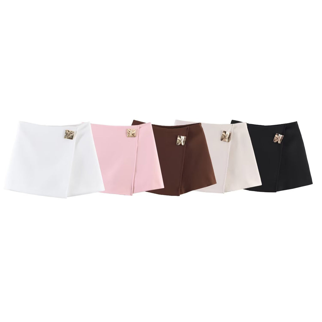 Mini Falda Tipo A Asimétrica Al Bies Hebilla Cuadrada Metal Poliéster Elegante Casual Mujer