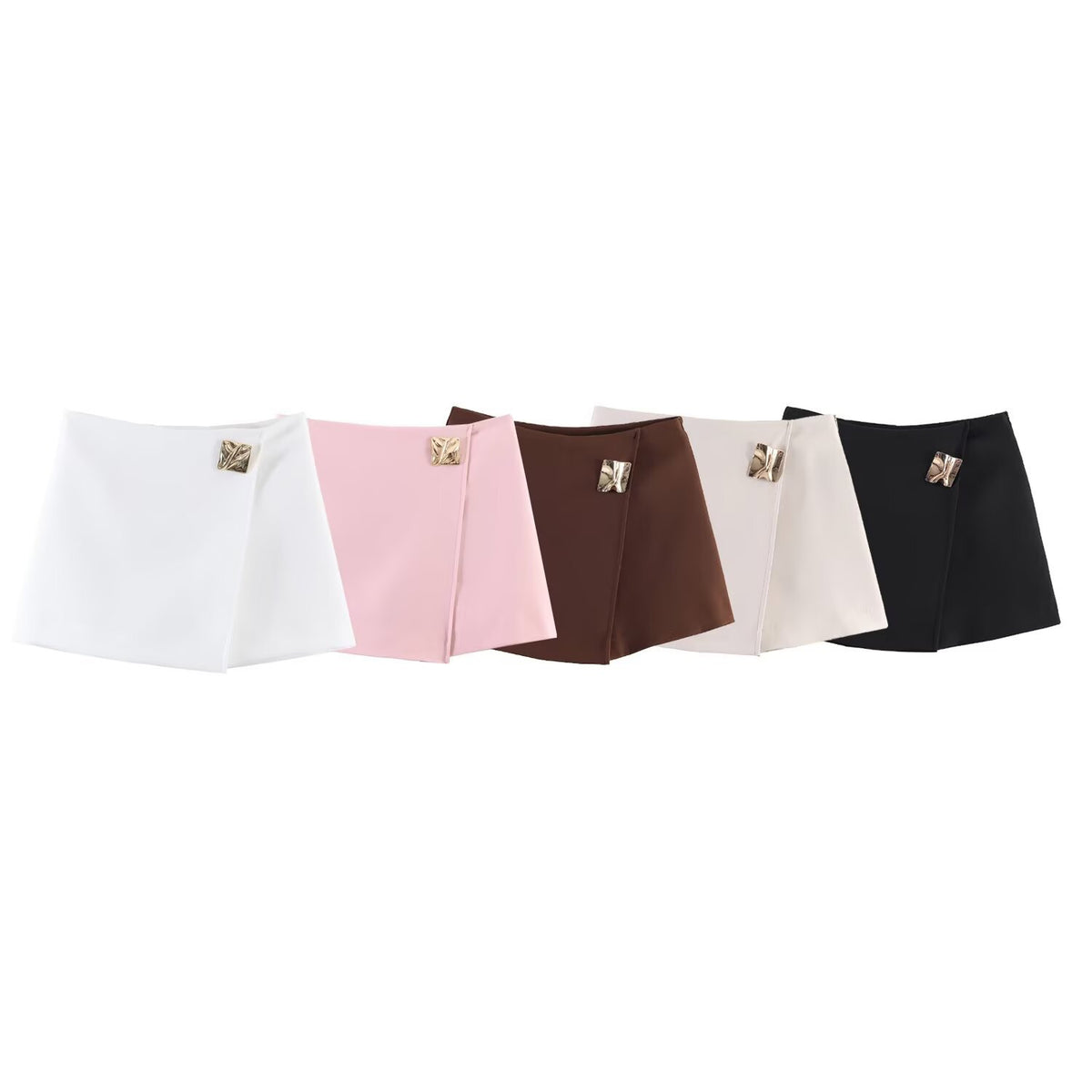 Mini Falda Tipo A Asimétrica Al Bies Hebilla Cuadrada Metal Poliéster Elegante Casual Mujer