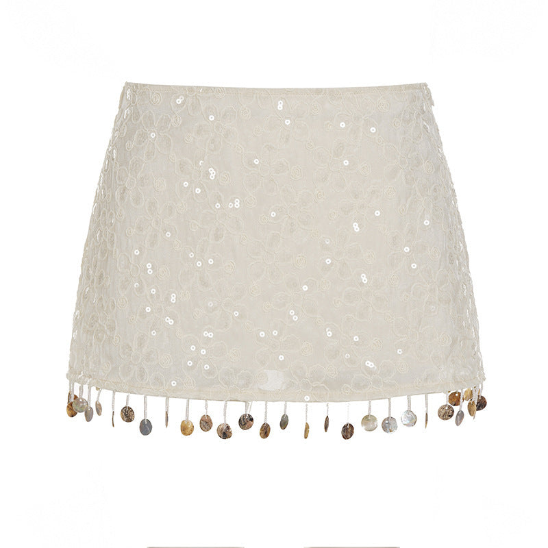 Sequin fringe A-line skirt