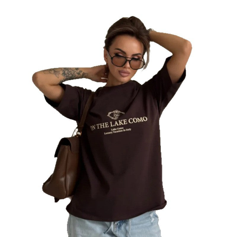 Letter printed short sleeved top for women