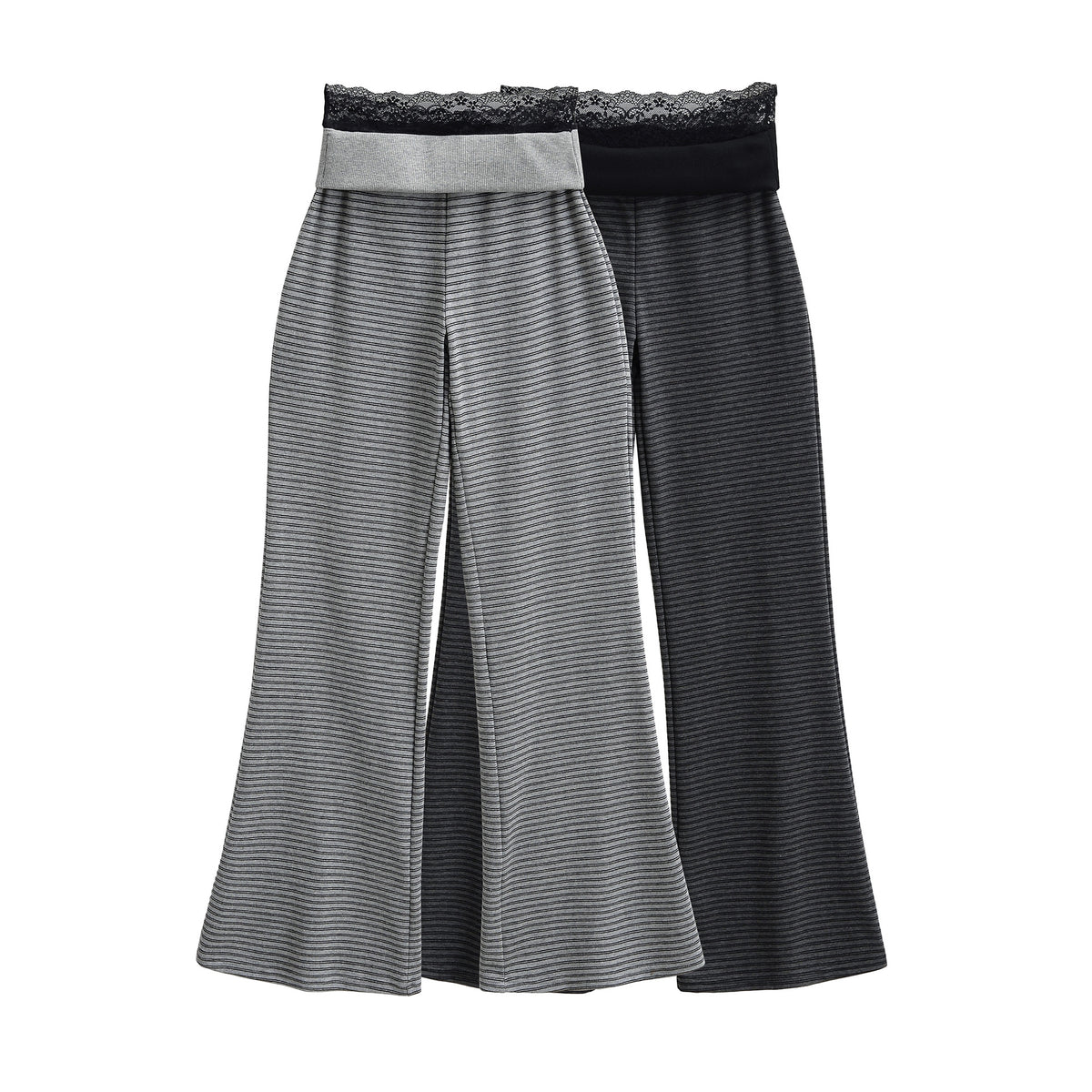 Pantalón Recto Largo Cintura Ancha Encaje Empalme Casual Gris Mujer