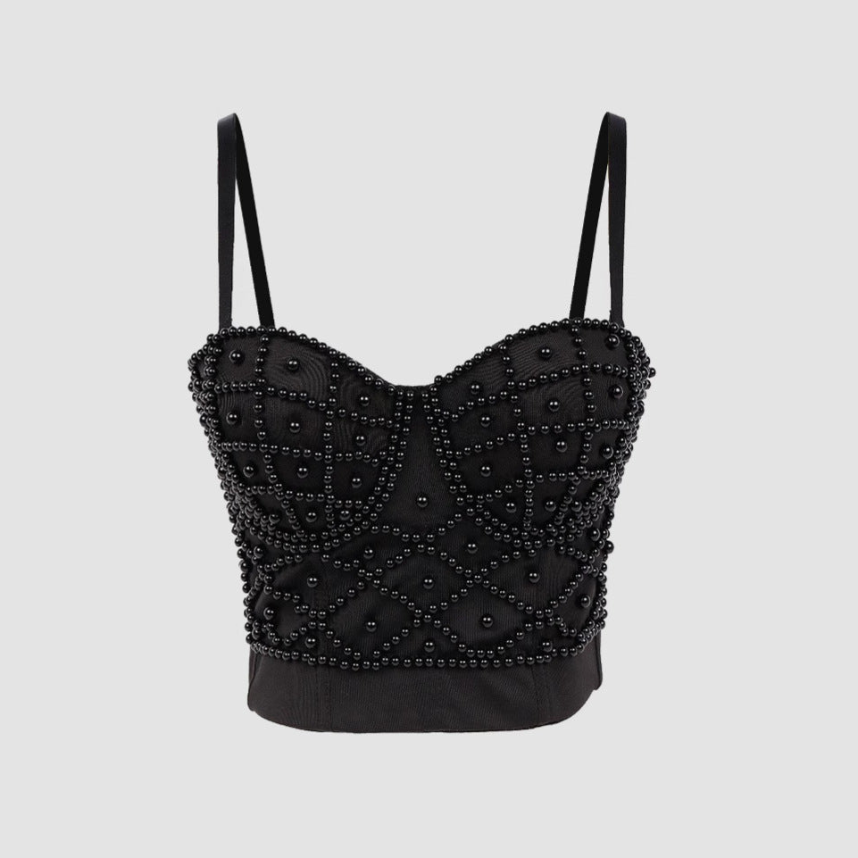Women's Camisole Black Pearl Strapless Backless Sexy