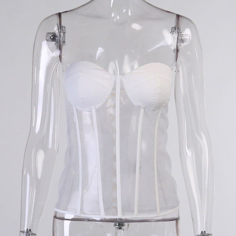 Solid color patchwork waistband with strapless top inside