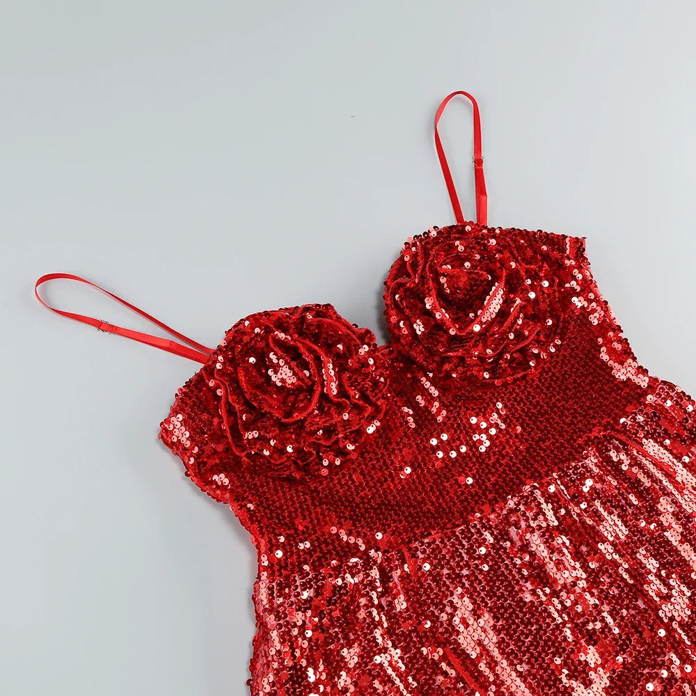 Vestido elegante de fiesta para mujer sexy con detalle de flores