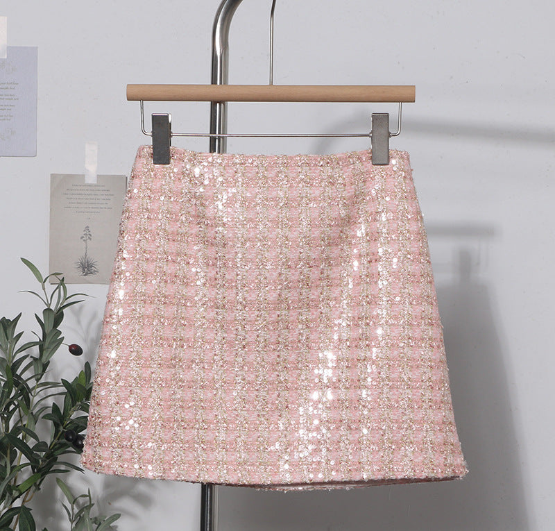 Mini Falda Lápiz Lentejuelas Brillantes Tejido Lana Poliéster Glam Festivo Mujer