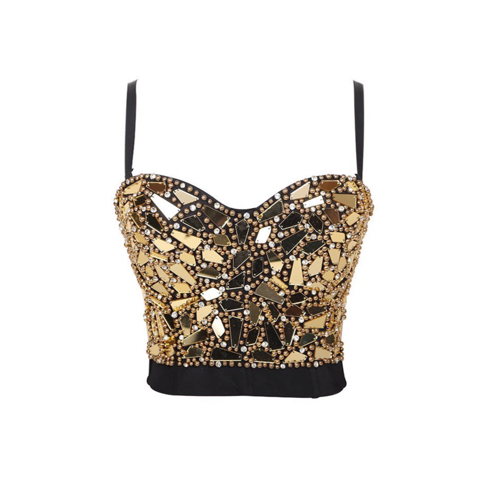 Top Bustier Strapless Lentejuelas Cristal Danza del Vientre Escenario Mujer