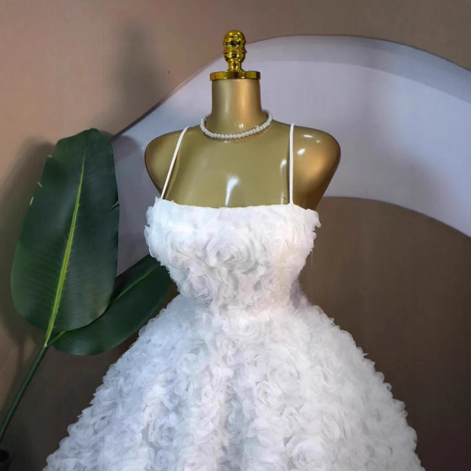 Vestido Mini Burbuja Hombros Descubiertos Sin Mangas Cintura Alta Floral Dulce Mujer