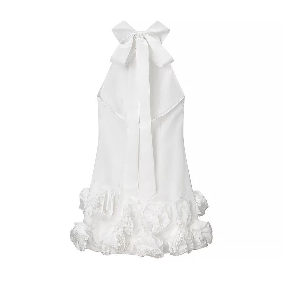 Vestido Corto Sin Tirantes Cuello Halter con Volantes Florales Ajustado Mujer