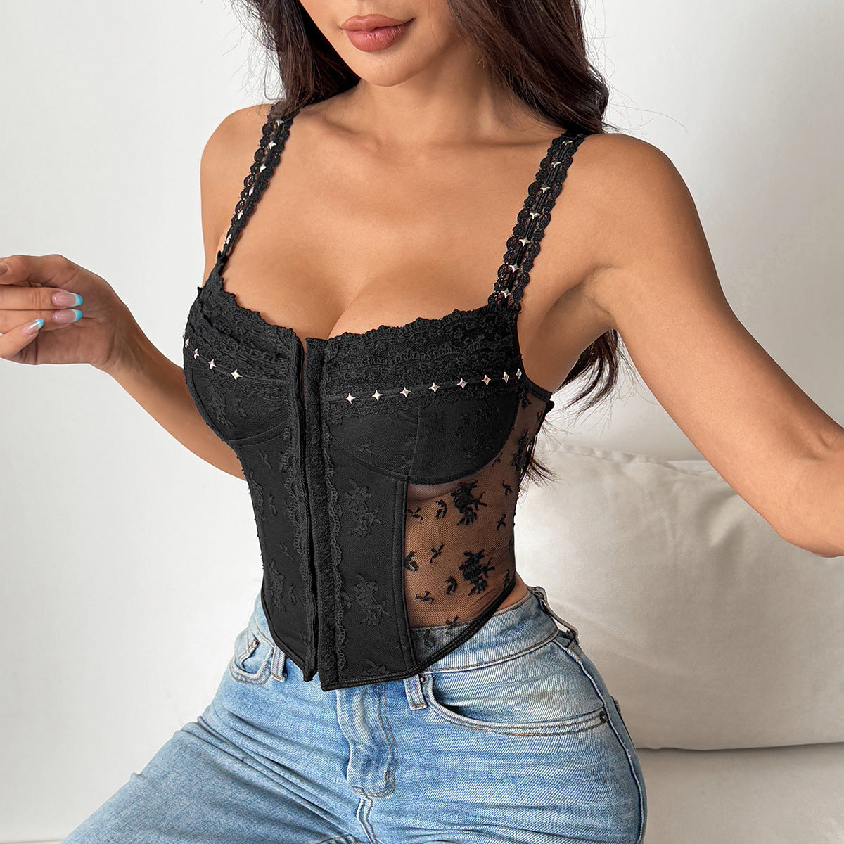 Top Bandeau Encaje Corto Sexy Mujer