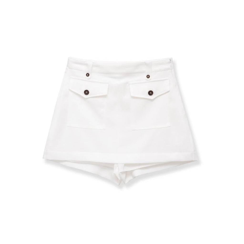 French retro style pocket decoration high waisted skirt pants