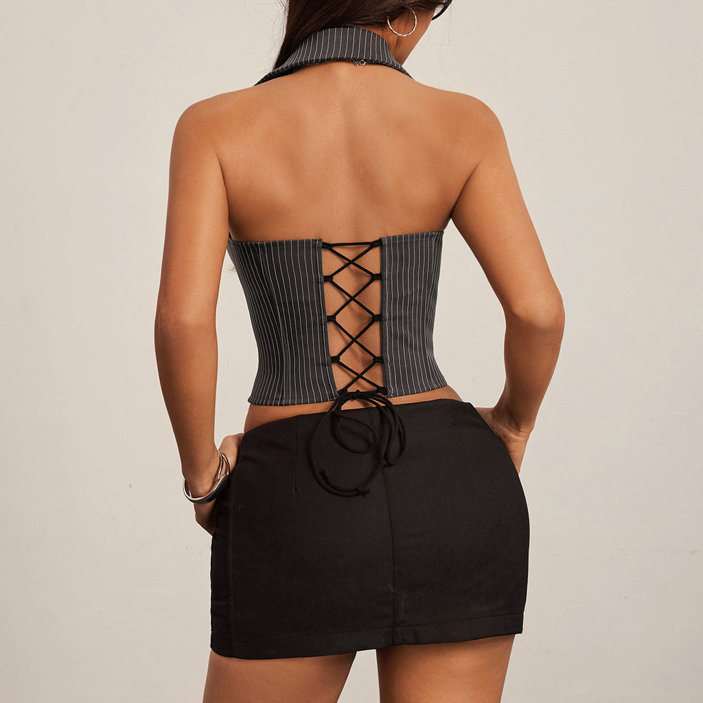 Top de tirantes a rayas para mujer con cuello halter