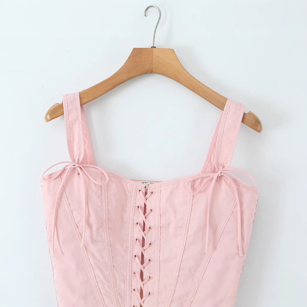 Slim fit cross tie corset waist cinched top for women