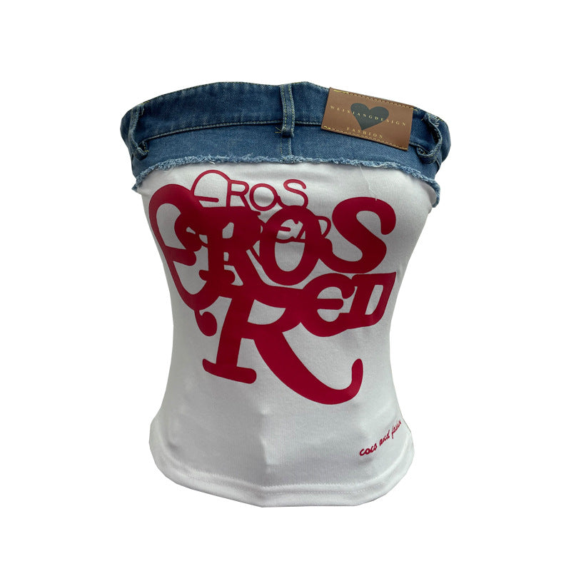 Strapless spicy girl letter printed strapless top