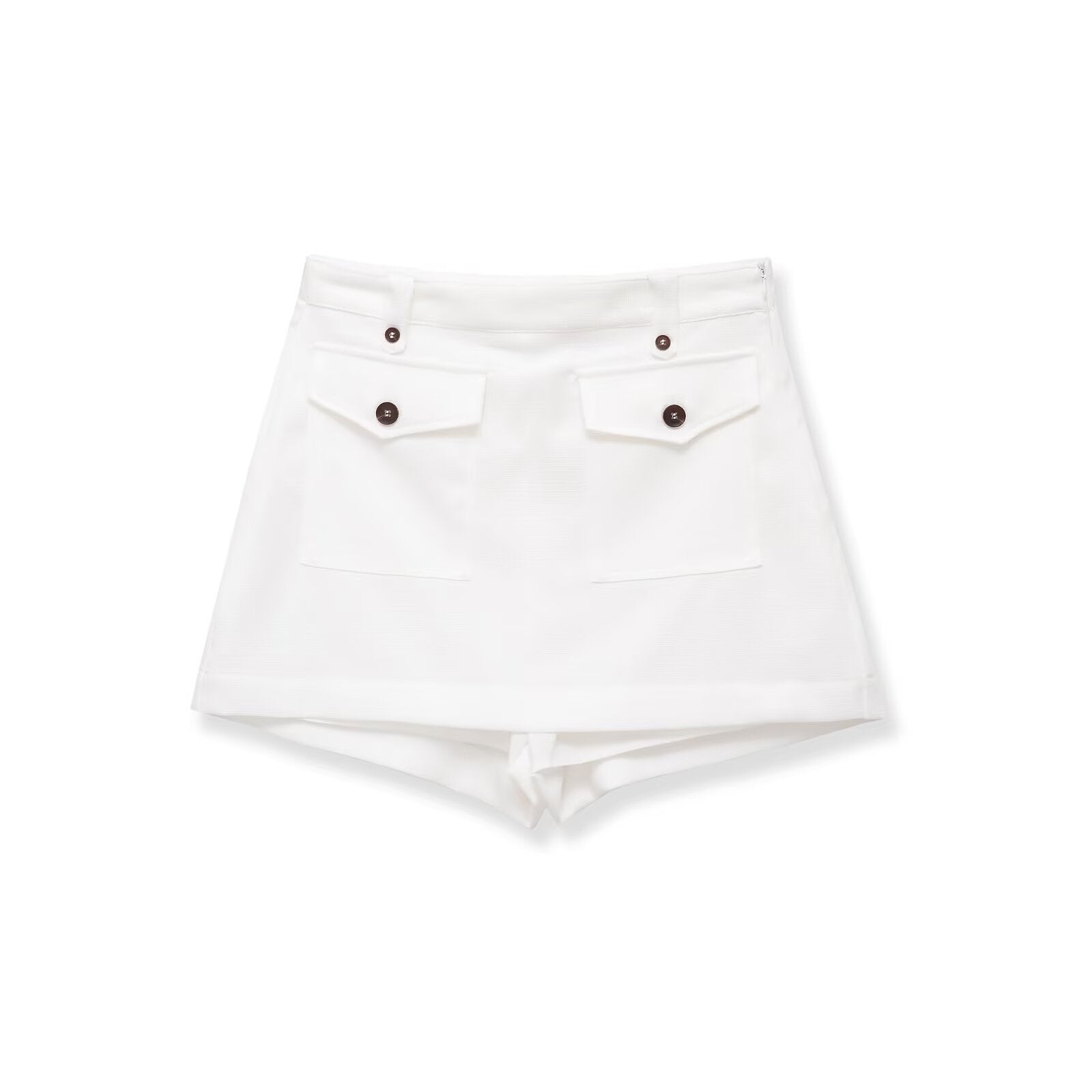 French retro style pocket decoration high waisted skirt pants