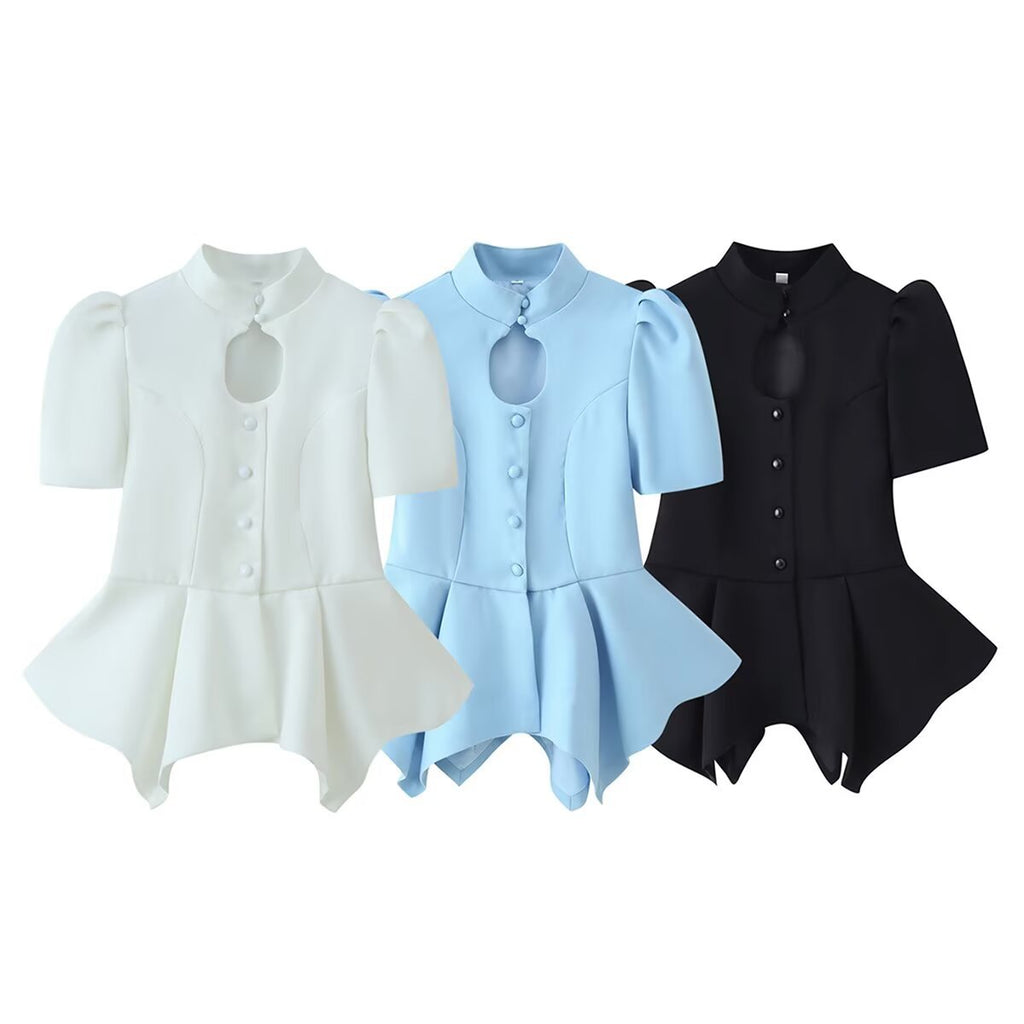 Blusa Elegante con Botones y Bajo Peplum