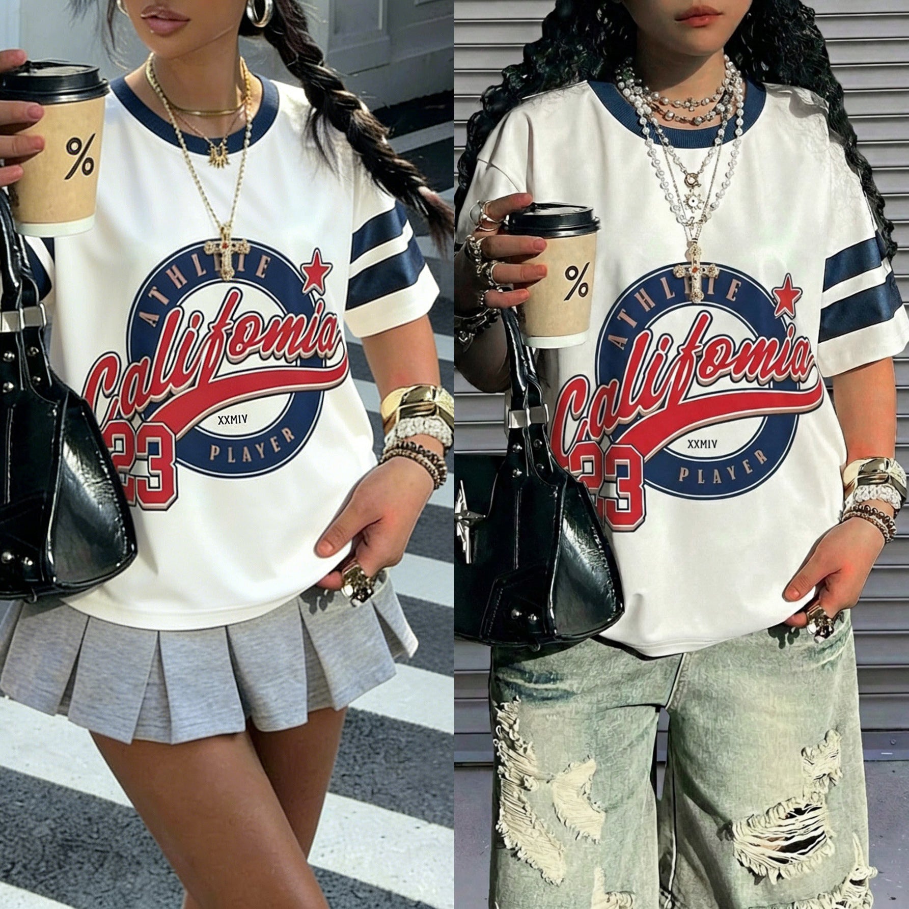 Loose letter printed short sleeved top