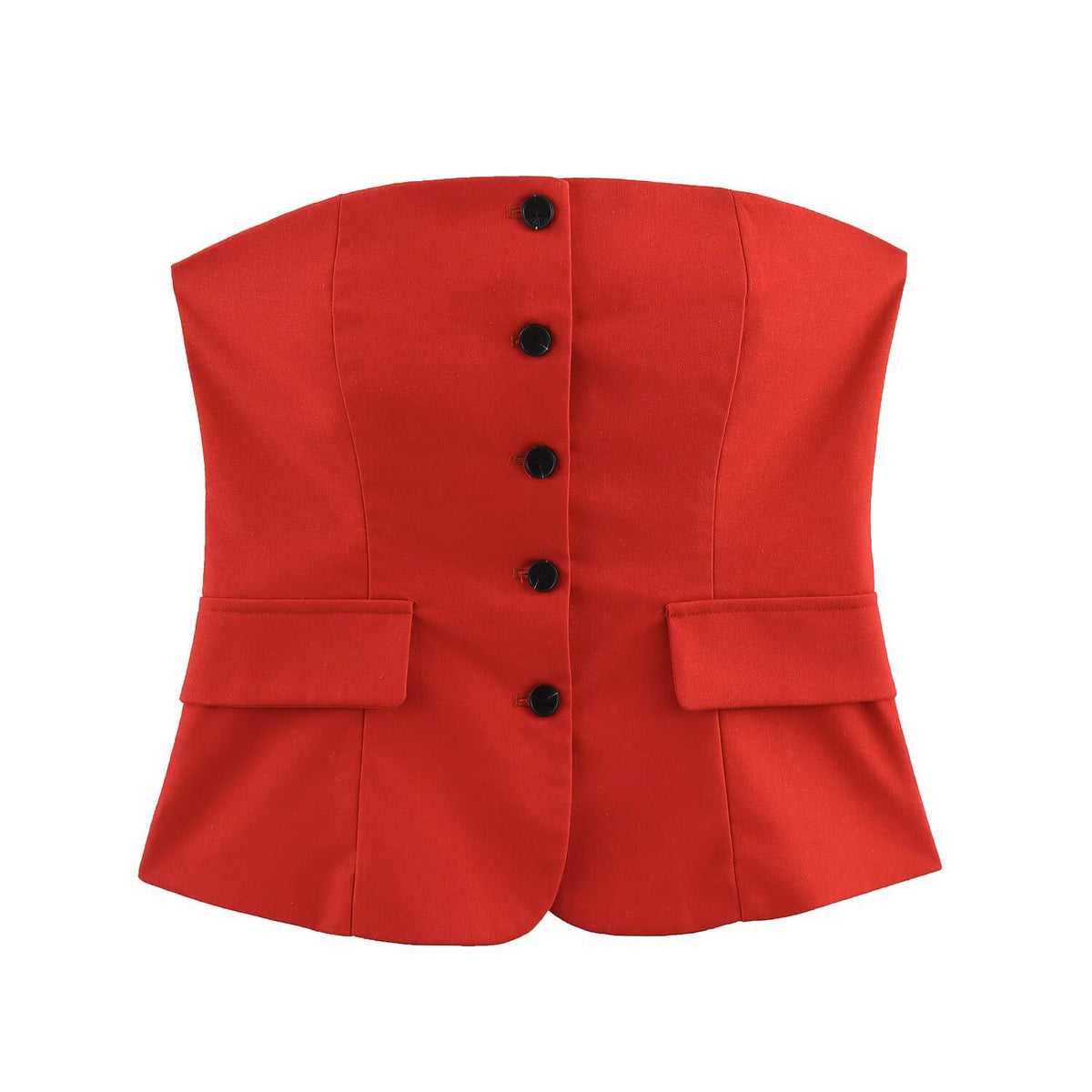 Conjunto Dos Piezas Top Sin Tirantes Hebilla Pantalón Amplio Plisado Poliéster Casual Mujer Rojo