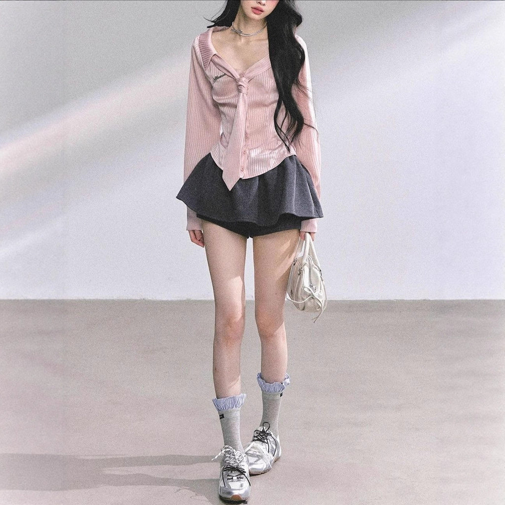 Striped Polo Collar Shirt Slim Fit Sweet Top