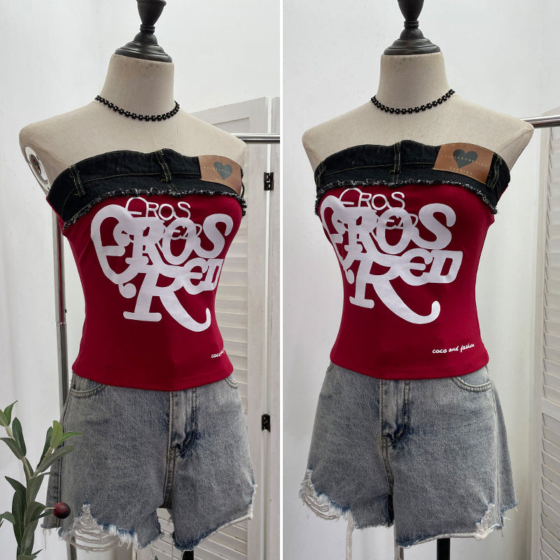 Strapless spicy girl letter printed strapless top