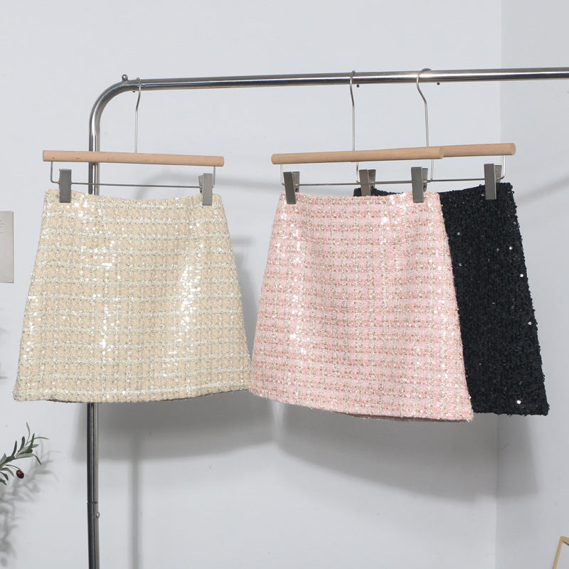 Mini Falda Lápiz Lentejuelas Brillantes Tejido Lana Poliéster Glam Festivo Mujer