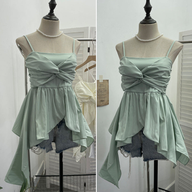 Blusa sin mangas ajustado y acabado en volante
