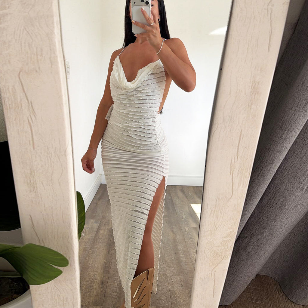 Tailored backless swing collar tie dye dress for women