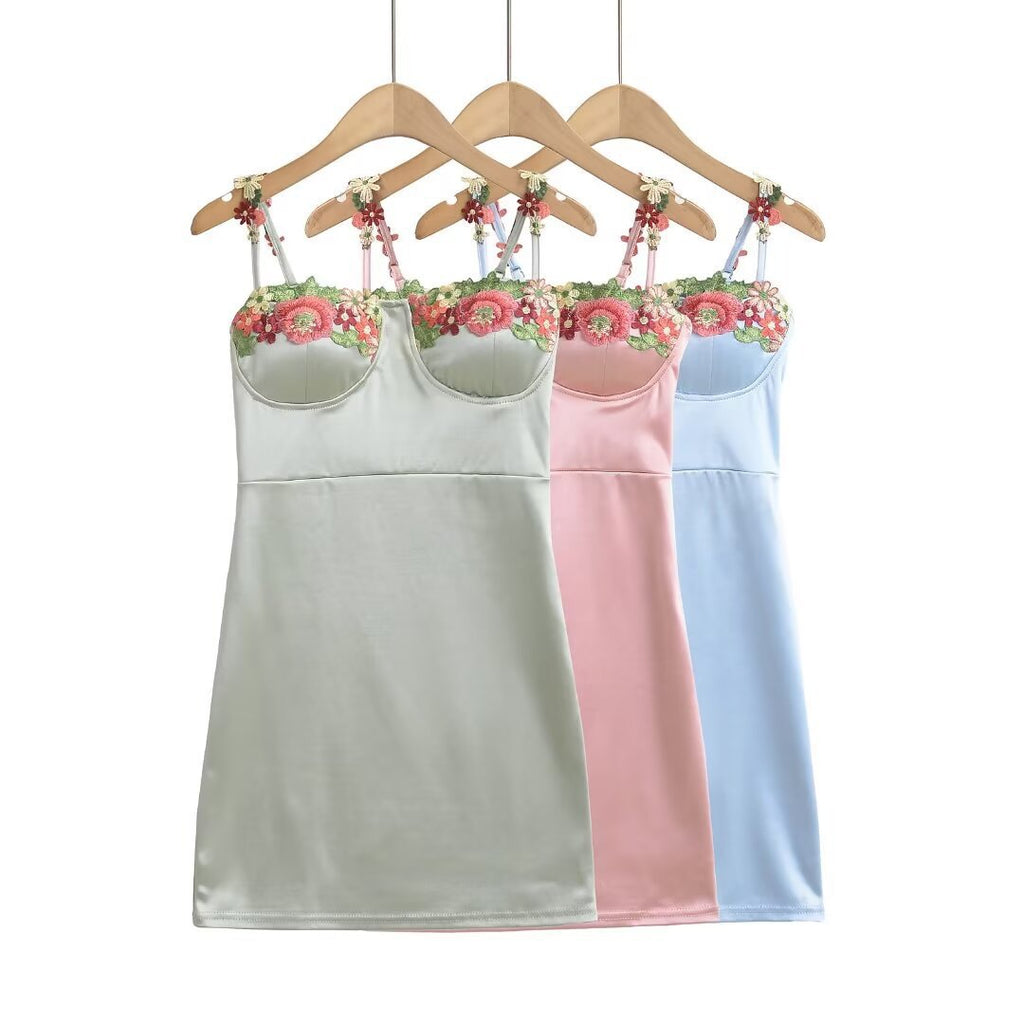Vestido Camisola Sin Mangas Un Hombro Copa Sujetador Floral 3D Mujer