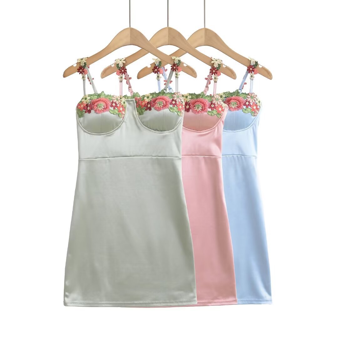 Vestido Camisola Sin Mangas Un Hombro Copa Sujetador Floral 3D Mujer