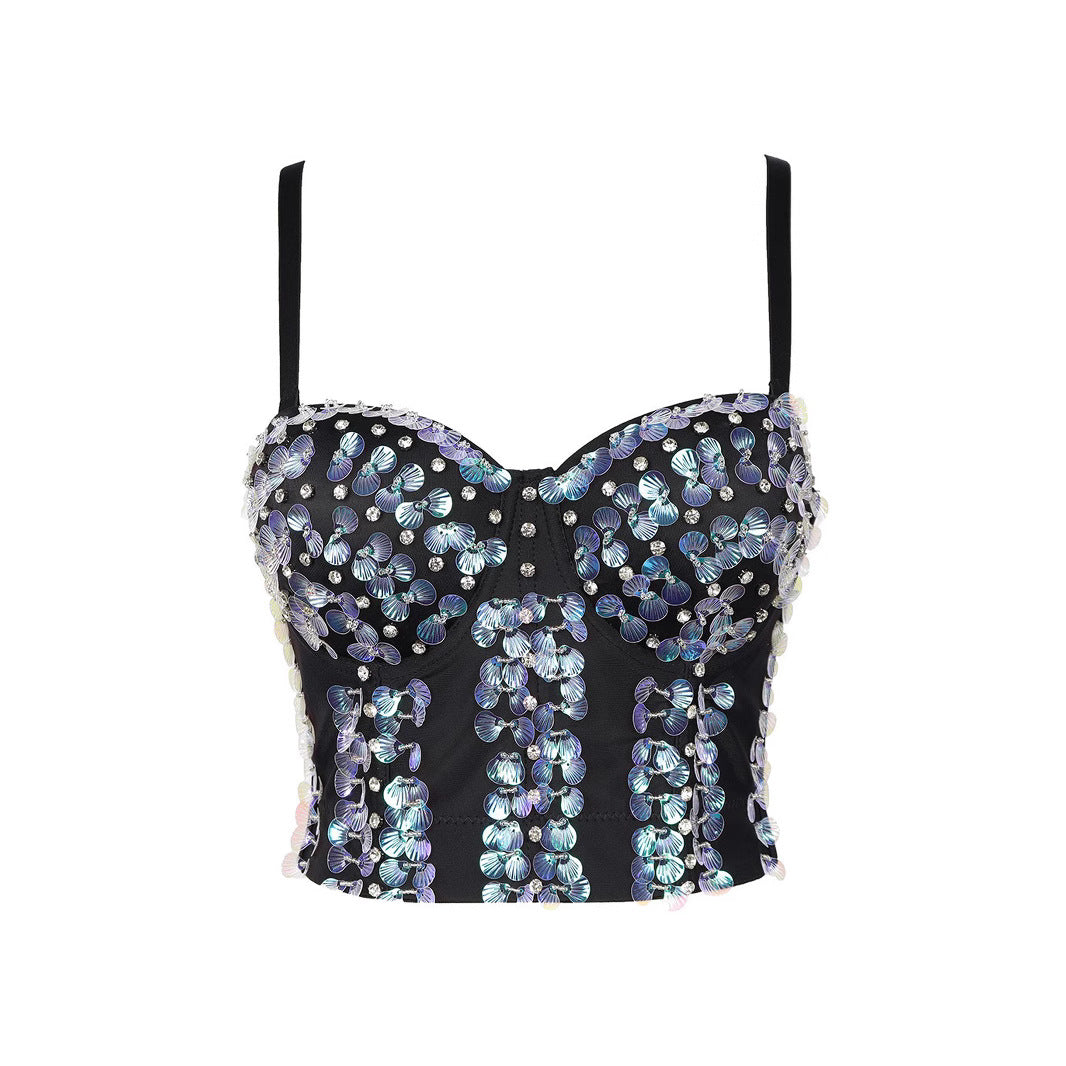 Top Bustier Strapless Strass Varillas Mujer Escenario