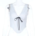 Top Encaje Cuello V Cinta Raso Sin Mangas Mujer