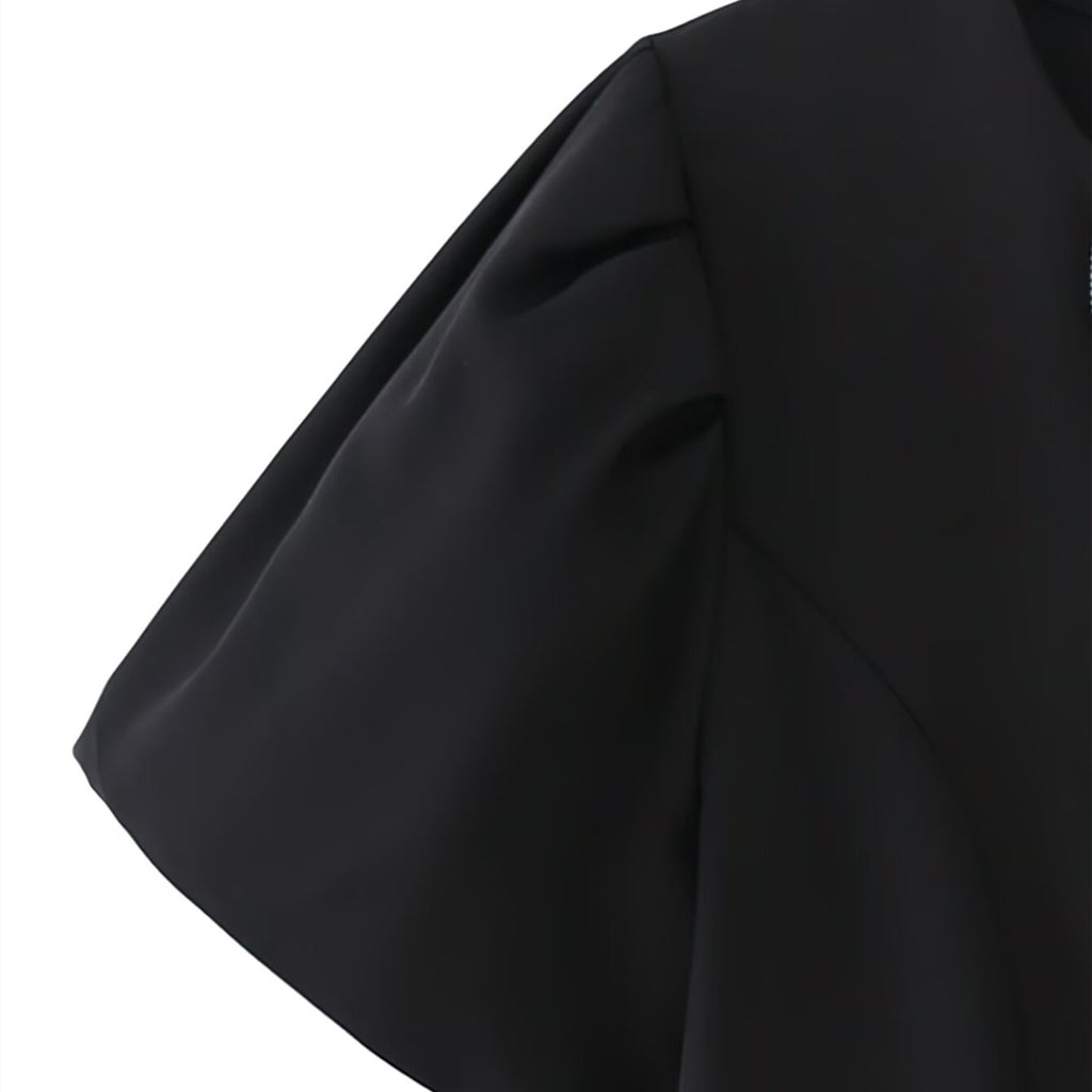 Vestido Mini Corto con Lazo Manga Abullonada Falda Vuelo Mujer
