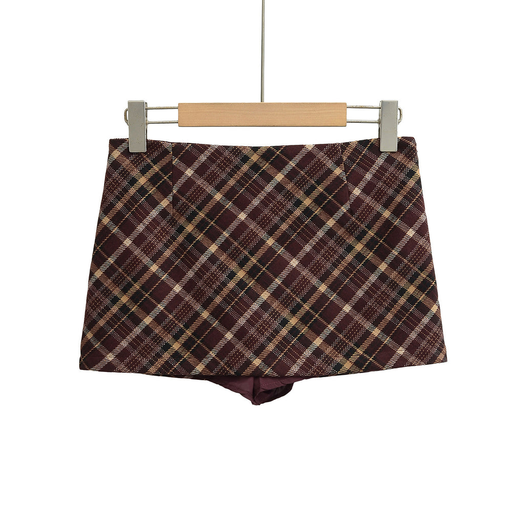 High-Waist A-Line Plaid Super Short Bodycon Skirt