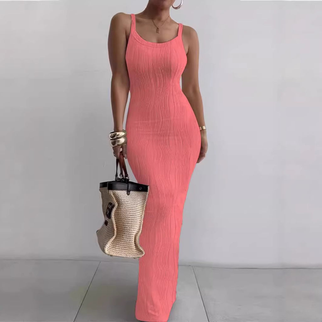 Vestido largo sin mangas ajustado elegante de verano para mujer