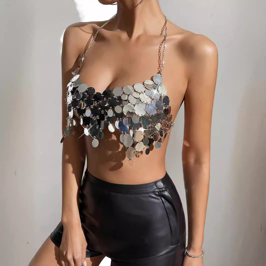 Camiseta de tirantes sin espalda de lentejuelas con tirantes