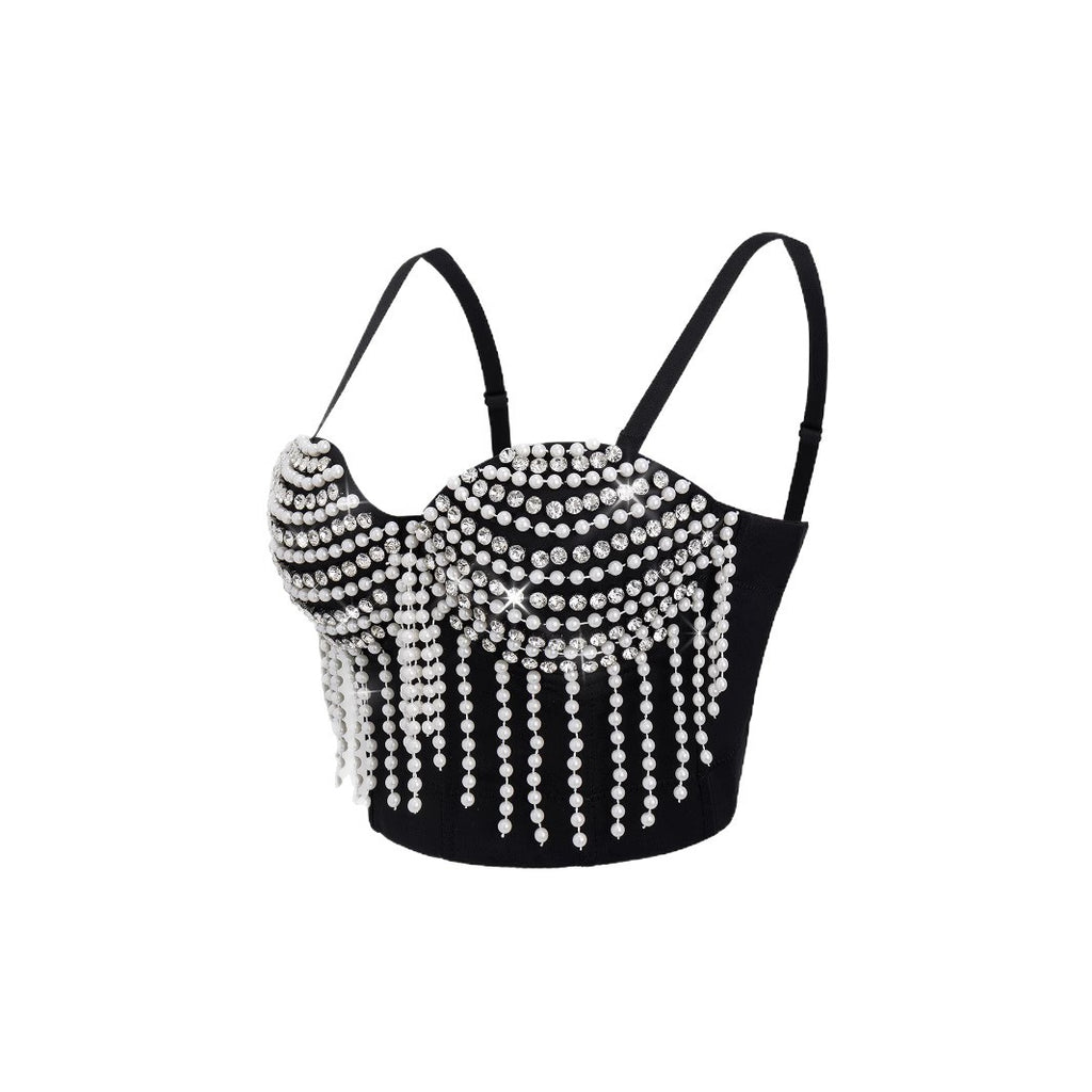Sexy Bustier  Creative Pearl Chain Tassel Design