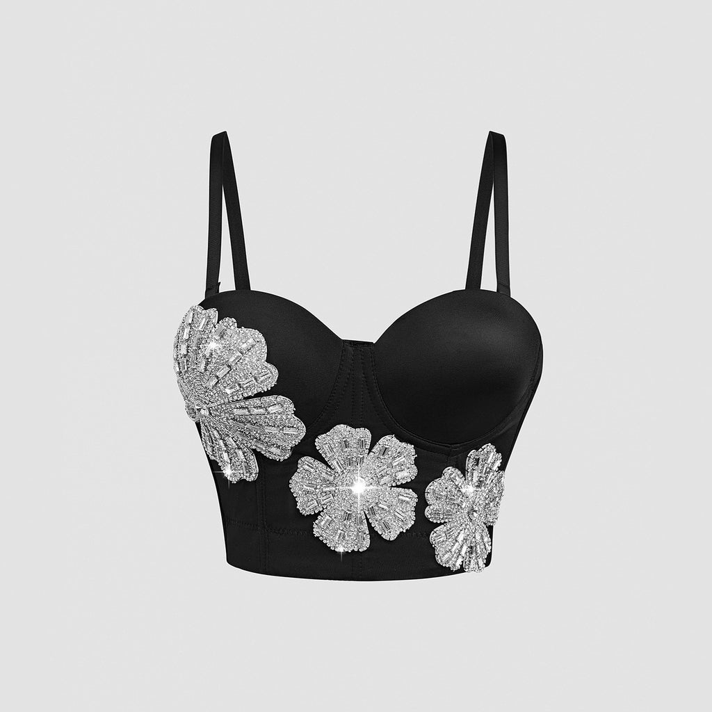 Top Bustier Flores Bordadas y Strass Mujer