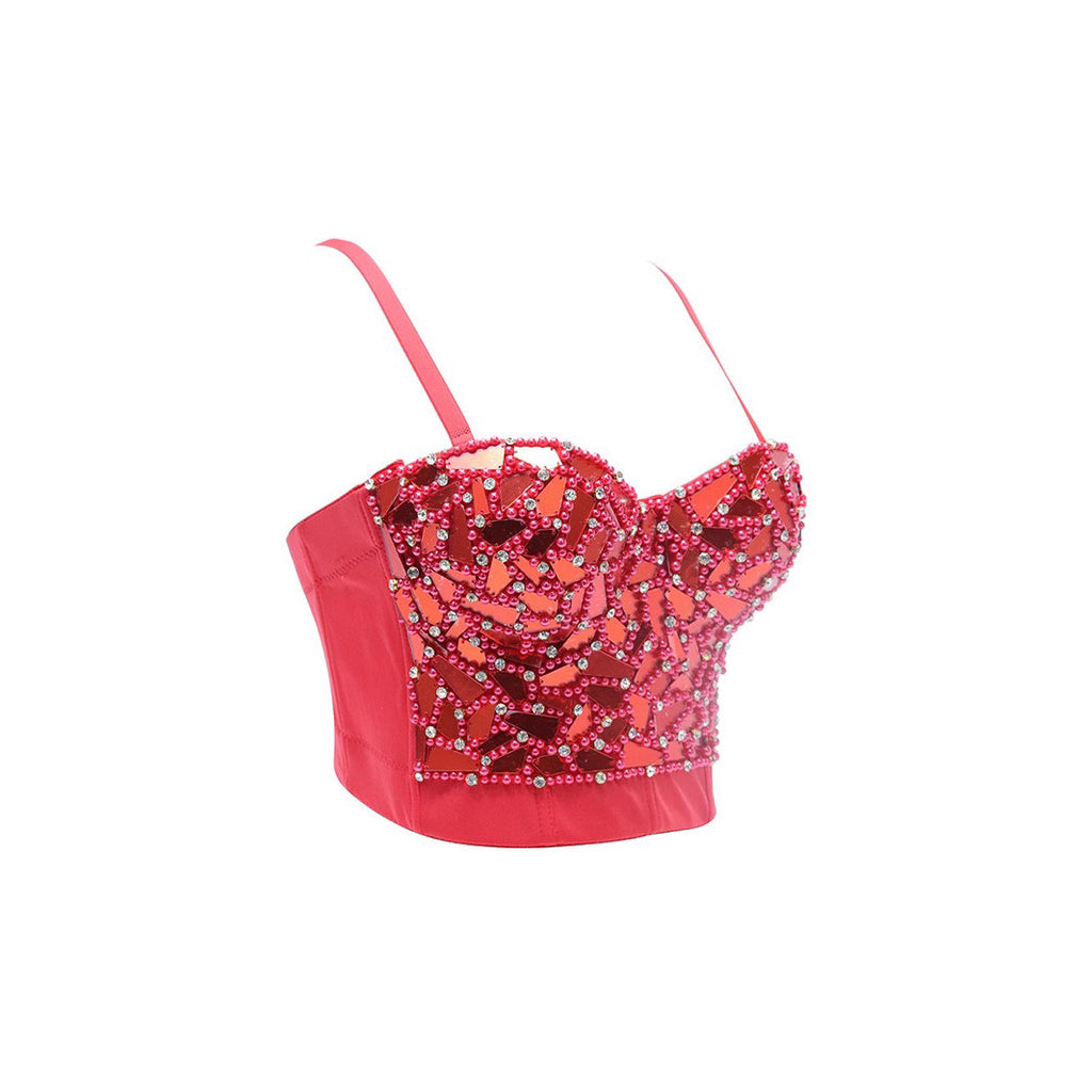 Top Bustier Strapless Lentejuelas Cristal Danza del Vientre Escenario Mujer