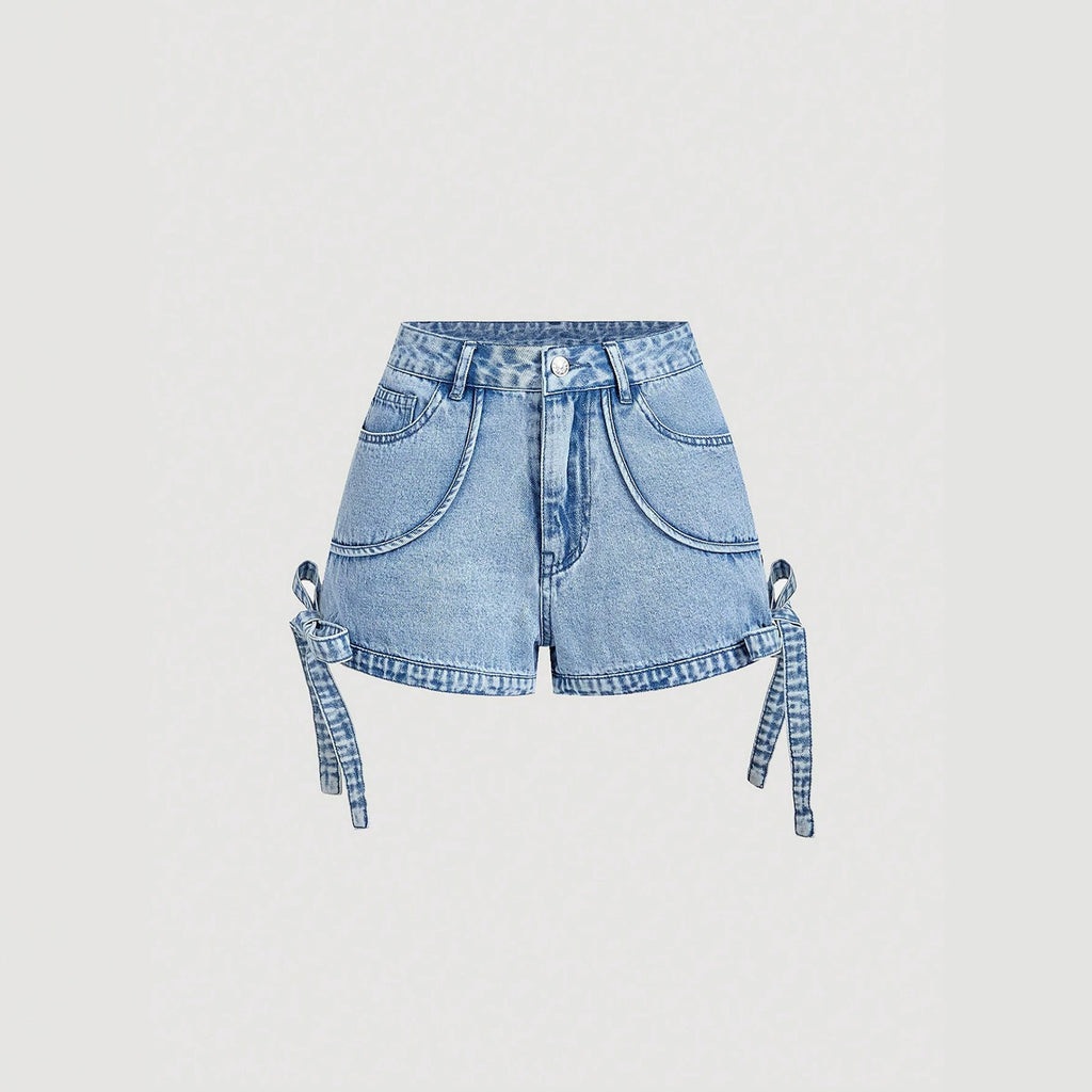 Lace up women's denim shorts