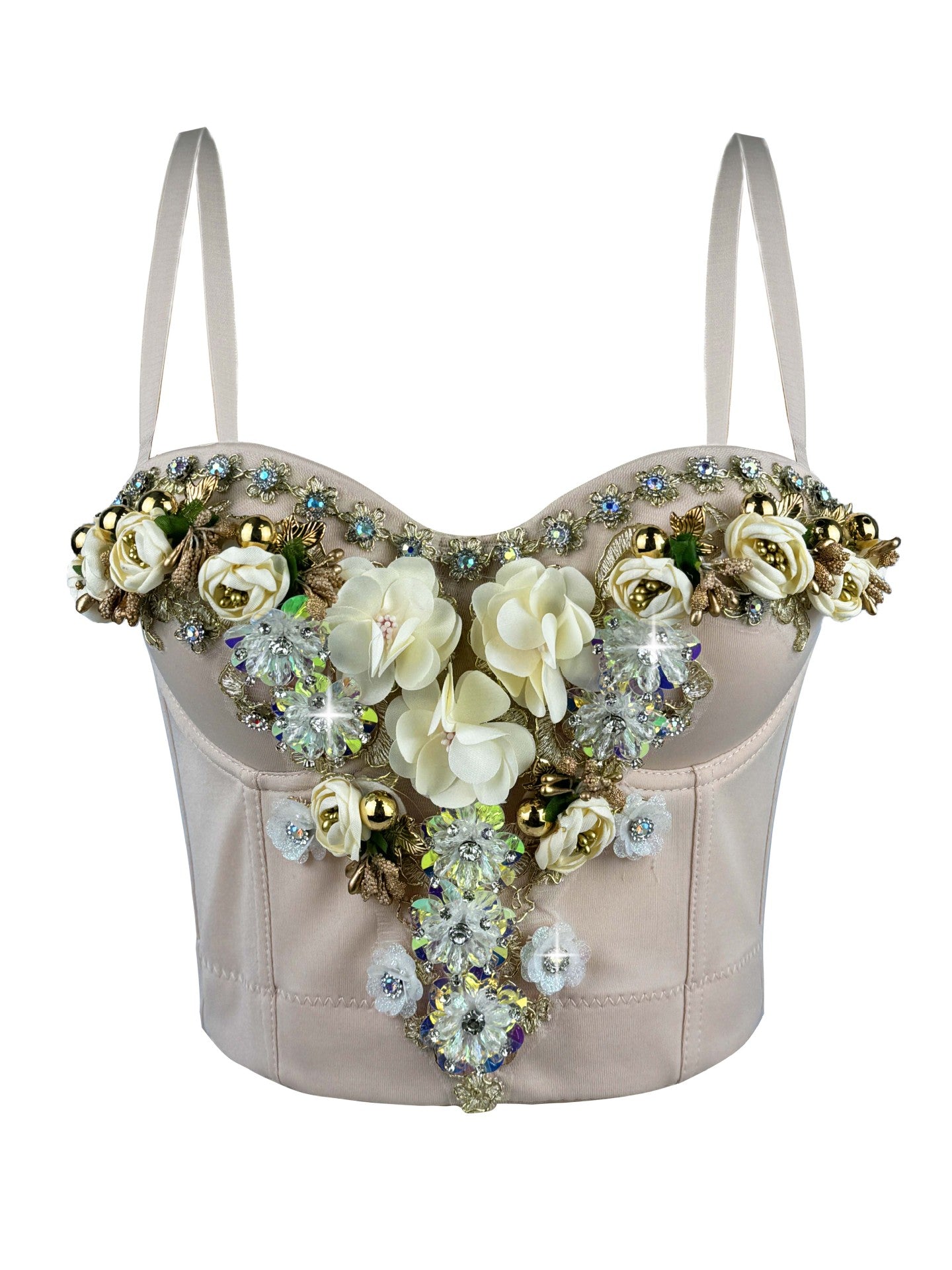 Top Corsé de pedrería con flores estilo europeo y americano