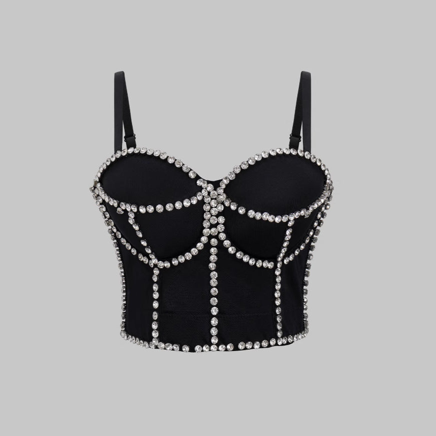 Rhinestone Embellishment and Fishbone Strapless Backless One-Piece Outerwear